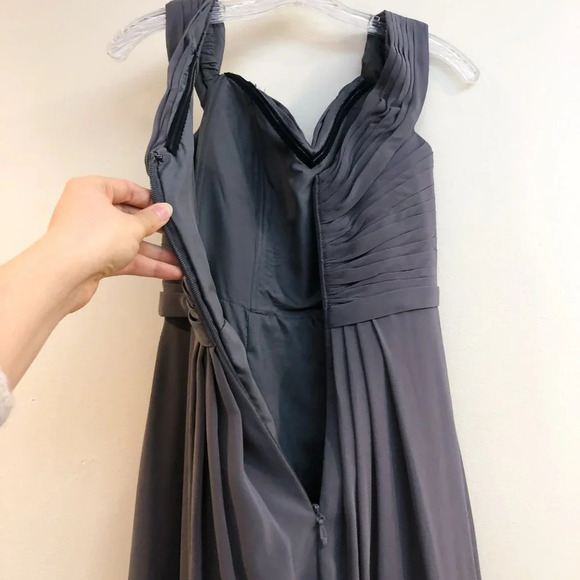 AZAZIE Chiffon Formal Off-the-Shoulder Bridesmaids Gray V Neck Maxi Dress A4 - Picture 6 of 9